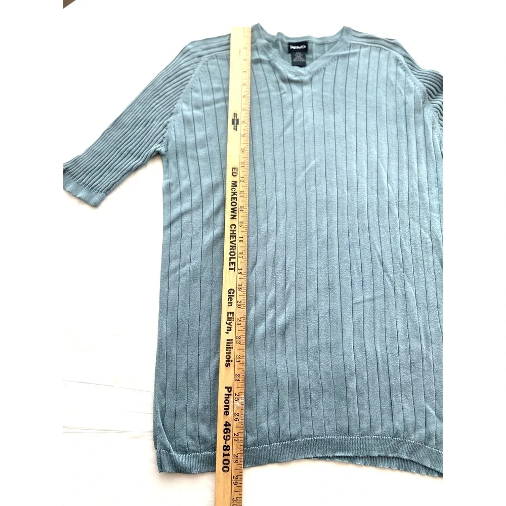 Kevo Sweater‎ Mens Large Blue 2-Ply 100% Silk Ribbed V Neck Pullover Lightweight - Picture 14 of 16